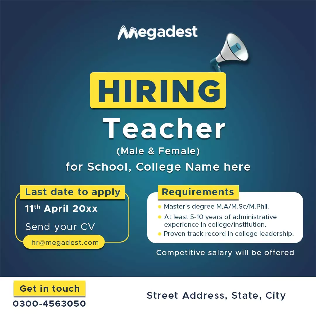 Teacher Hiring Poster Template Free Download